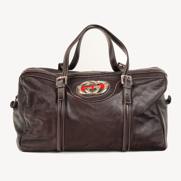 Gucci Britt Boston Web Brown-Leather Bag - Picture 1 of 14